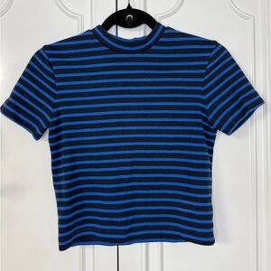 Alexander Wang Black and Blue Striped Short Sleeve Top